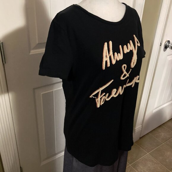 GARCIA Always & Forever sparkly graphic font black t-shirt ~  MEDIUM LARGE tee - Picture 5 of 14